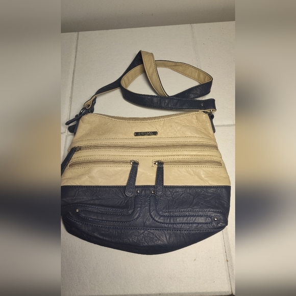 stone&CO Handbags - Stone & CO Two-Tone Beige and Blue Crossbody Bag